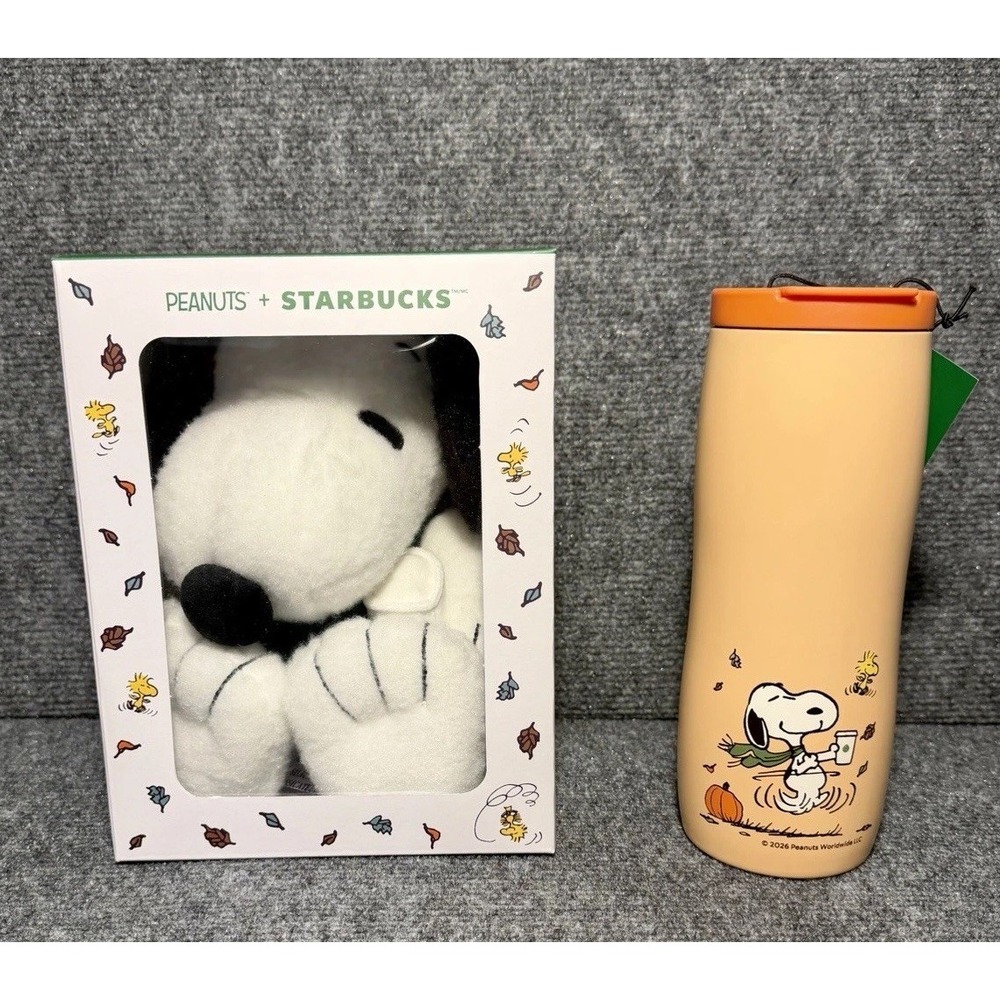 Starbucks Peanuts Snoopy Woodstock Bundle Orange Travel Tumbler & Plush 2026